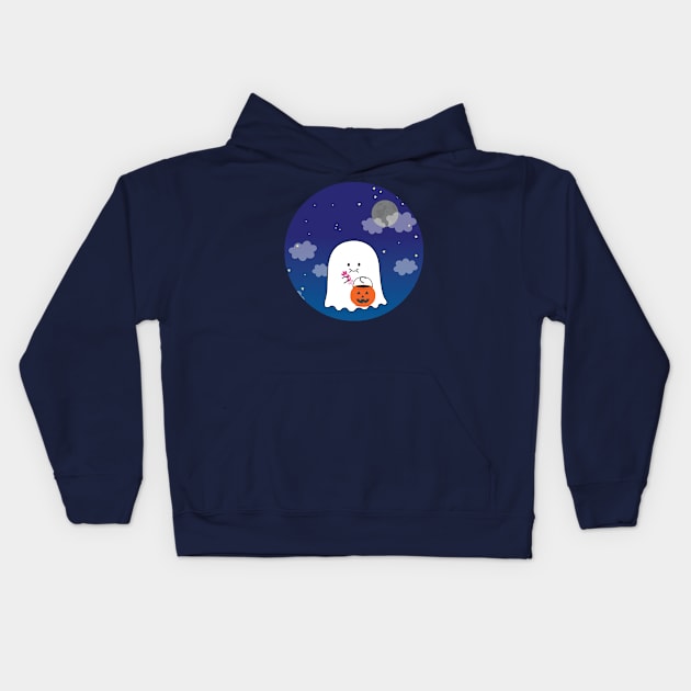 Gordie the Ghost (night sky) | by queenie's cards Kids Hoodie by queenie's cards